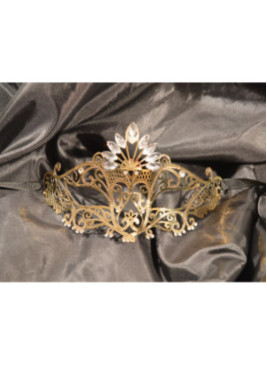 Masque vénitien Gemma rigide doré avec strass - HMJ-055B